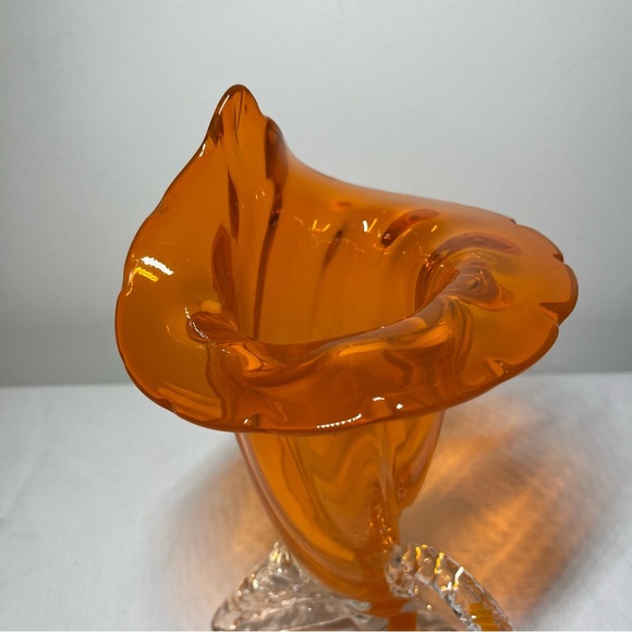 Murano Art Glass Cornucopia Horn Vase Neon Orange 1950s. Vintage - Picture 3 of 6